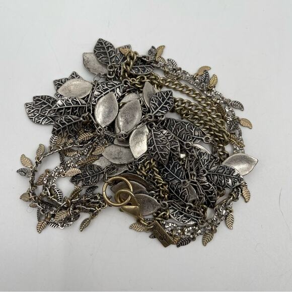 JESSICA SIMPSON Necklace Leaf Feather Boho Mixed Media Gold Silver Long Jewelry - Picture 7 of 10